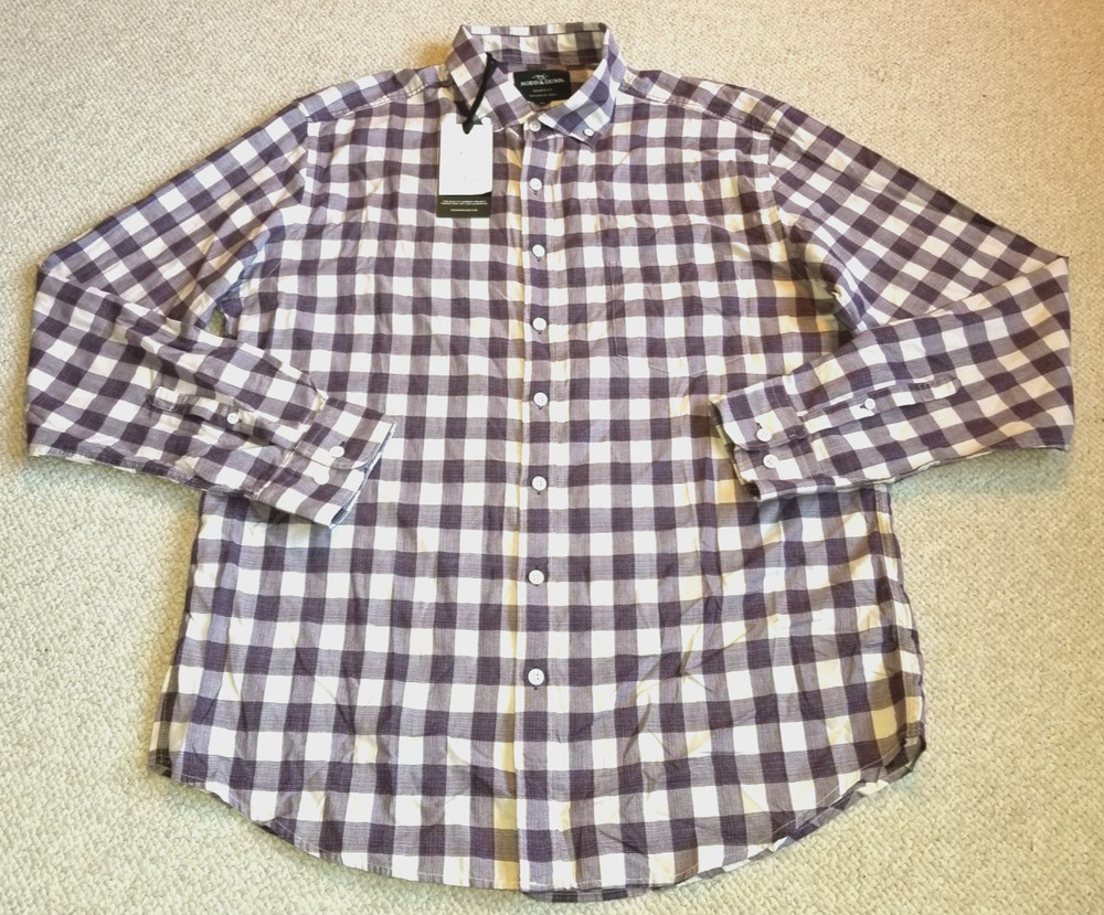 NWT Mens Shirt-RODD & GUNN-purple/ivory plaid Albini 'Sports Fit' Old Money-XL